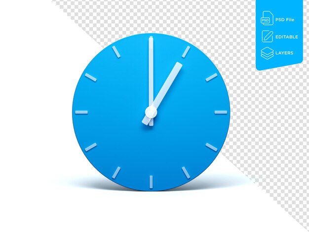 Reloj de pared azul sobre fondo blanco aislado con sombra Ilustración 3d 1 O39clock