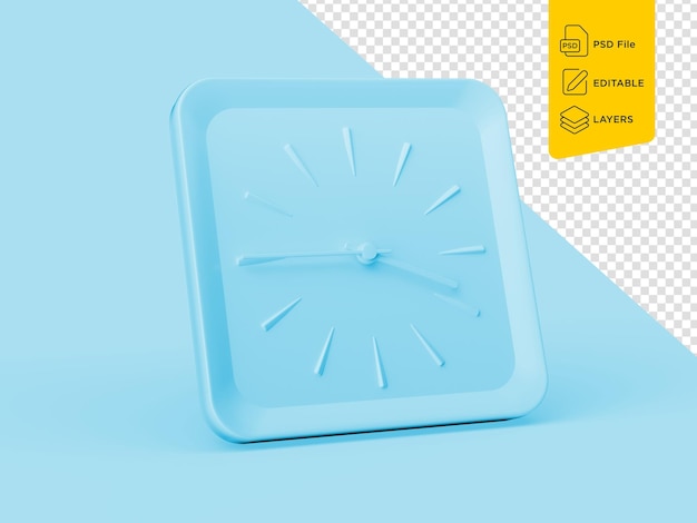 Reloj de pared cuadrado azul elegante 345 tres cuarenta y cinco cuarto a las 4 en fondo azul Ilustración 3d