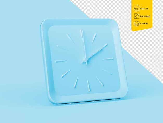 Reloj de pared cuadrado azul suave 2 O39Reloj dos O39Clock en fondo azul suave Ilustración 3d