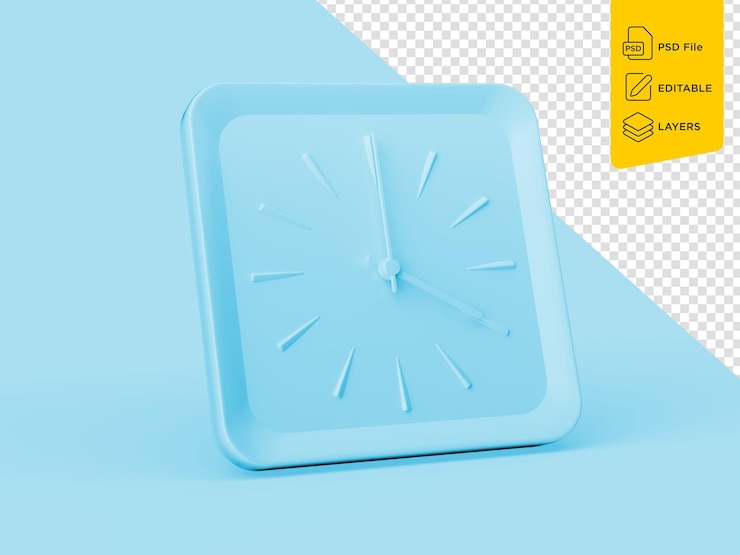 PSD reloj de pared cuadrado azul suave 4 o39reloj cuatro o39clock en fondo azul suave ilustración 3d