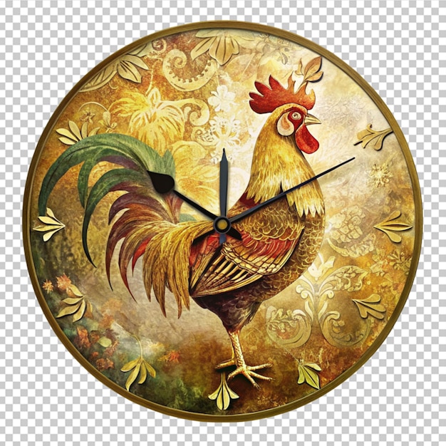 Reloj de pared de gallo dorado