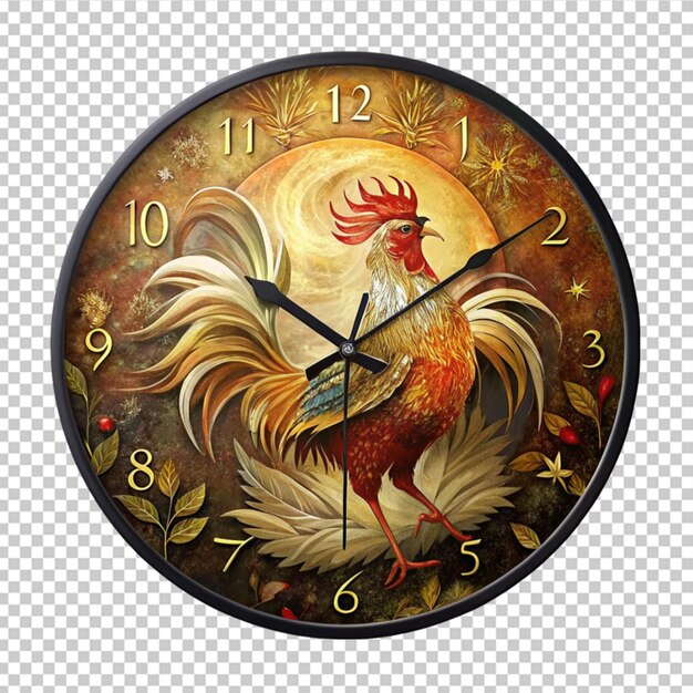 Reloj de pared de gallo dorado