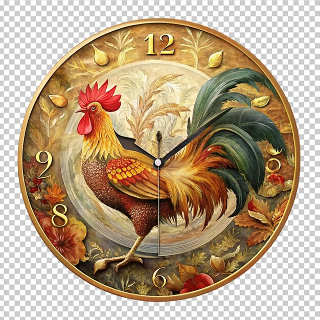 Reloj de pared de gallo dorado