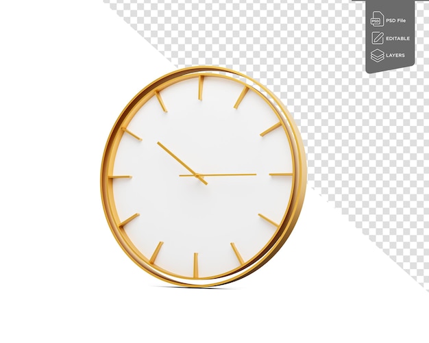 Reloj de pared minimalista con marco dorado diez quince 1015 para interiores modernos Ilustración en 3D