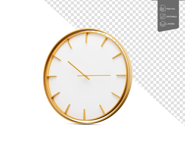 PSD reloj de pared minimalista con marco dorado diez quince 1015 para interiores modernos ilustración en 3d