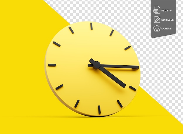 Reloj de pared redondeado amarillo 415 cuatro quince y cuarto pasadas cuatro en fondo amarillo Ilustración 3d
