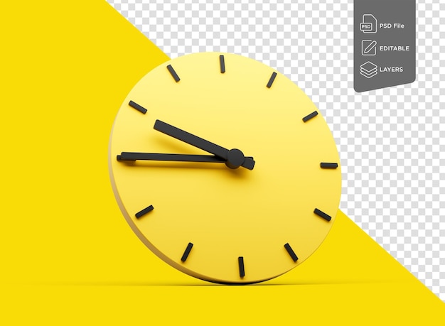 Reloj de pared redondeado amarillo 945 nueve cuarenta y cinco cuarto a diez en fondo amarillo Ilustración 3d