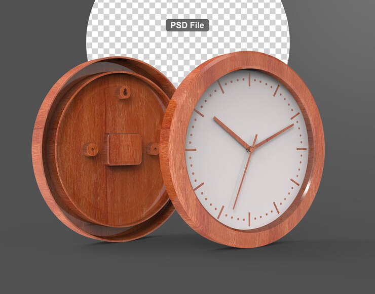 PSD reloj de pared redondo con flechas de tiempo y cara de reloj aislado 3d