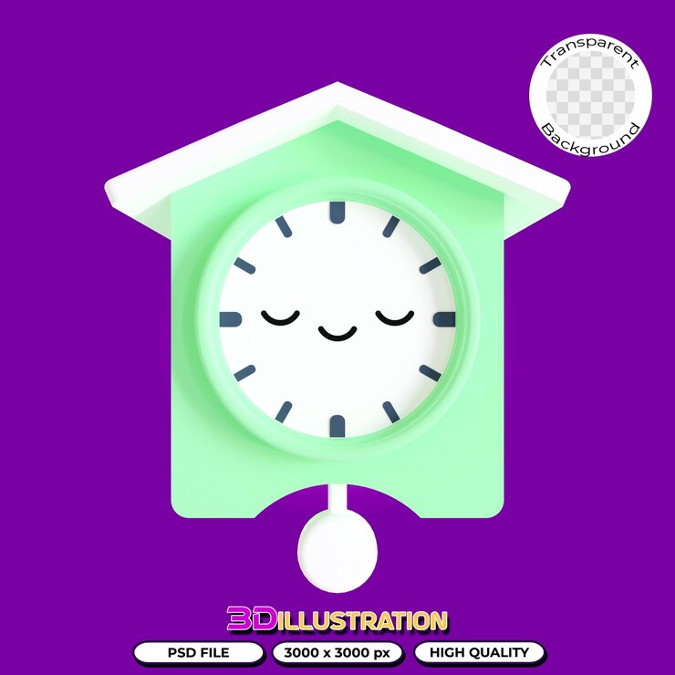 PSD reloj de pared soñoliento ilustración 3d