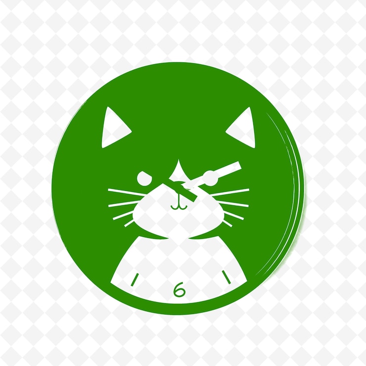 PSD reloj de pared con tema de gato humorístico con diseño en blanco y negro i png contorno diseños de ilustración plana