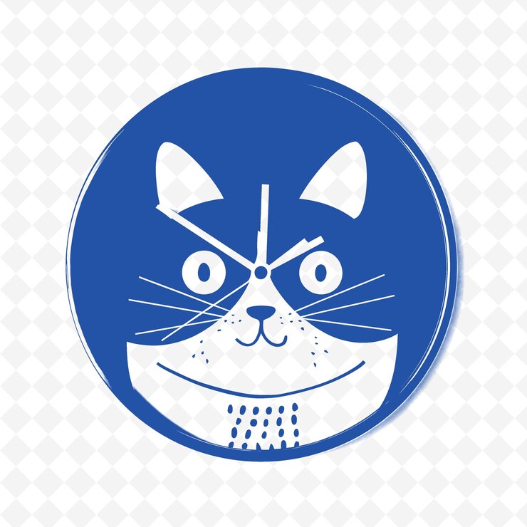PSD reloj de pared con tema de gato humorístico con diseño en blanco y negro i png contorno diseños de ilustración plana