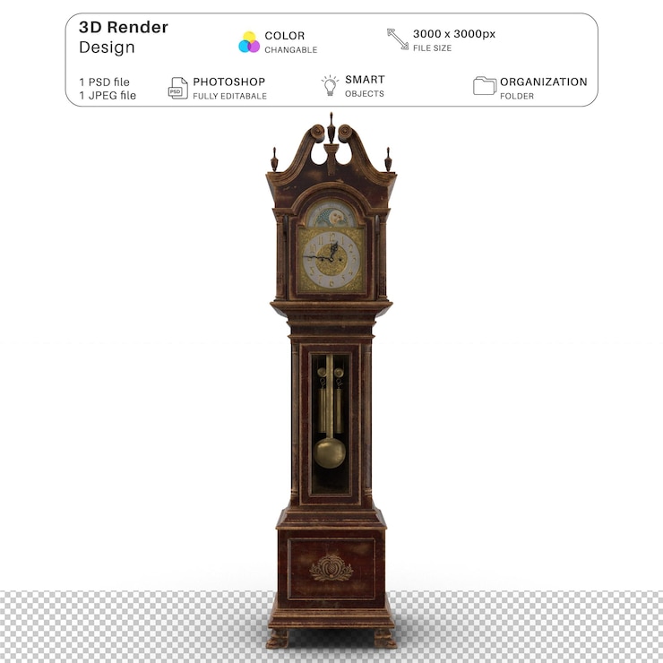 PSD reloj de pared vintage modelado 3d archivo psd reloj vintage realista