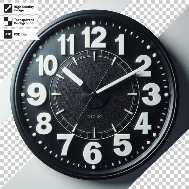 Reloj psd en una pared sobre un fondo transparente con capa de máscara editable