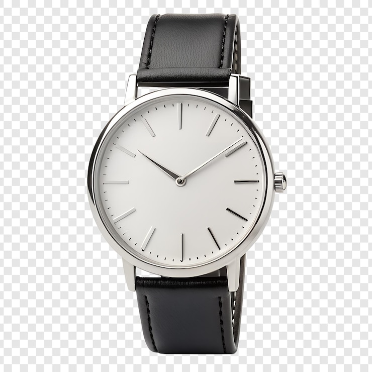 PSD reloj de pulsera mecánico de plata con cuero negro