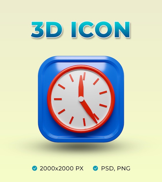 Reloj rojo y azul icono 3D objeto realista