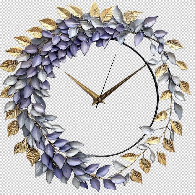 PSD reloj vintage con marco floral aislado sobre un fondo transparente