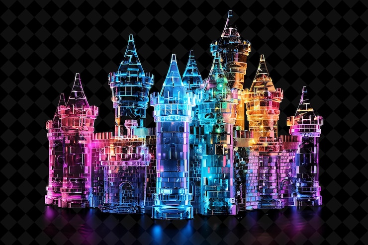 PSD el reluciente castillo del oso de goma construido con goma de neon fragmentada color de comida beber colección y2k
