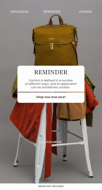 reminder Fashion Sale Instagram Stories template PSD design social media banner layout theme red