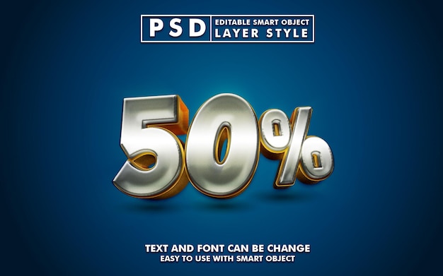 PSD remise 50 effet de texte réaliste 3d premium psd