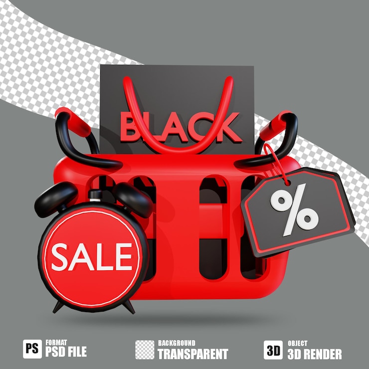 PSD remise d'horloge 3d black friday basket 2 pour la promotion en ligne