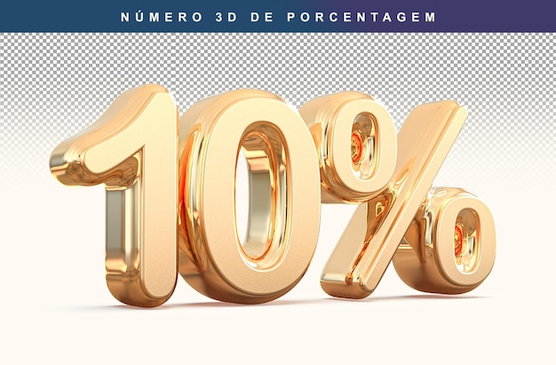Remise Numéro 10 Pourcentage 3D Moderne Doré