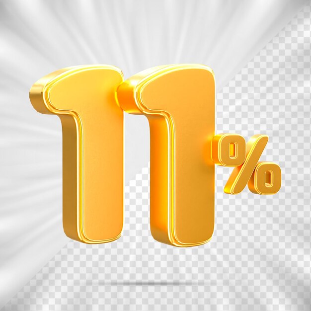 Remise de vente 3d Numéro 11 étiquette de prix en pourcentage pour le concept de promotion de vente à prix réduit par 3d render