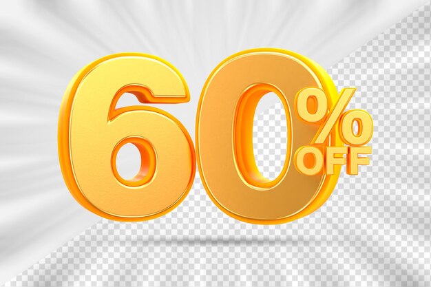 Remise sur les ventes 3D Étiquette de prix en pourcentage numéro 60 pour le concept de promotion des ventes à prix réduit par rendu 3D