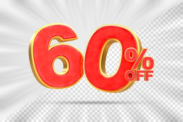 Remise sur les ventes 3D Étiquette de prix en pourcentage numéro 60 pour le concept de promotion des ventes à prix réduit par rendu 3D