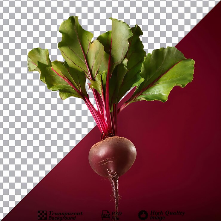 PSD remolacha ecológica con hojas verdes aisladas