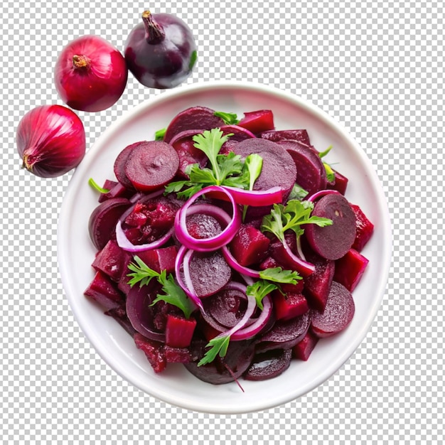 remolacha servida con cebollas ensalada de remolacha aislada sobre un fondo transparente