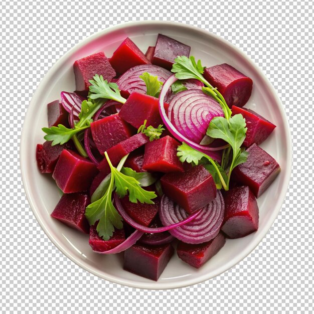 remolacha servida con cebollas ensalada de remolacha aislada sobre un fondo transparente