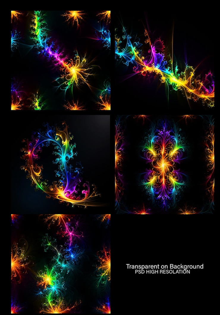 PSD remolinos coloridos en negro sobre un fondo transparente