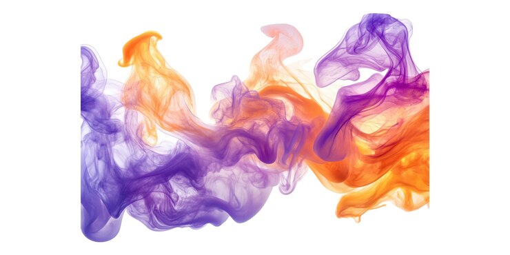 PSD los remolinos de humo púrpura y naranja se mezclan aislados en un fondo transparente