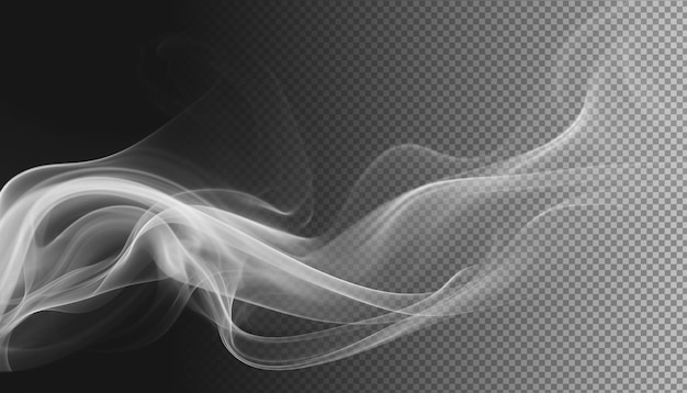 Remolinos de vapor de humo blanco y formas de fondo transparente