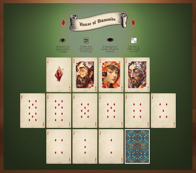 PSD renaissance-spielkartendesign house of diamonds