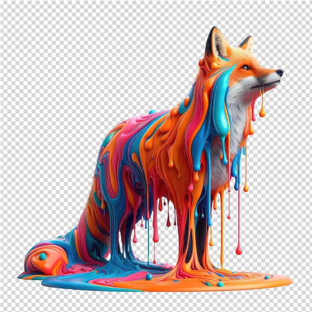 PSD un renard avec une couche de peinture colorée sur lui