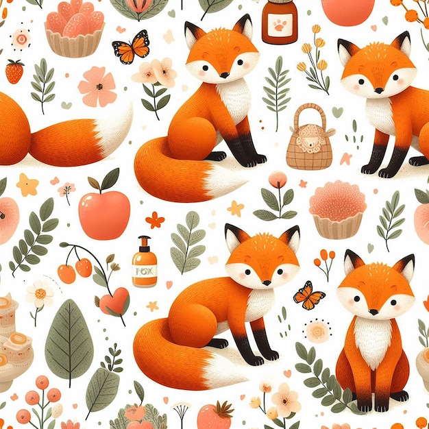 Le Renard Mignon Arrière-plan Coloré Motif Sans Couture