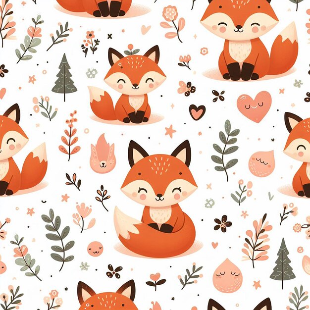 Le Renard Mignon Arrière-plan Coloré Motif Sans Couture