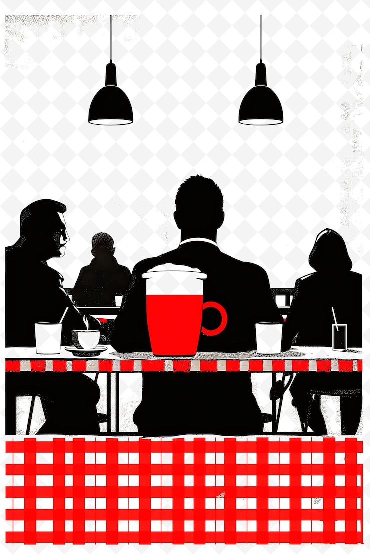 PSD une rencontre d'un candidat avec des électeurs dans un restaurant avec un café rouge png illustration plate arrière-plan