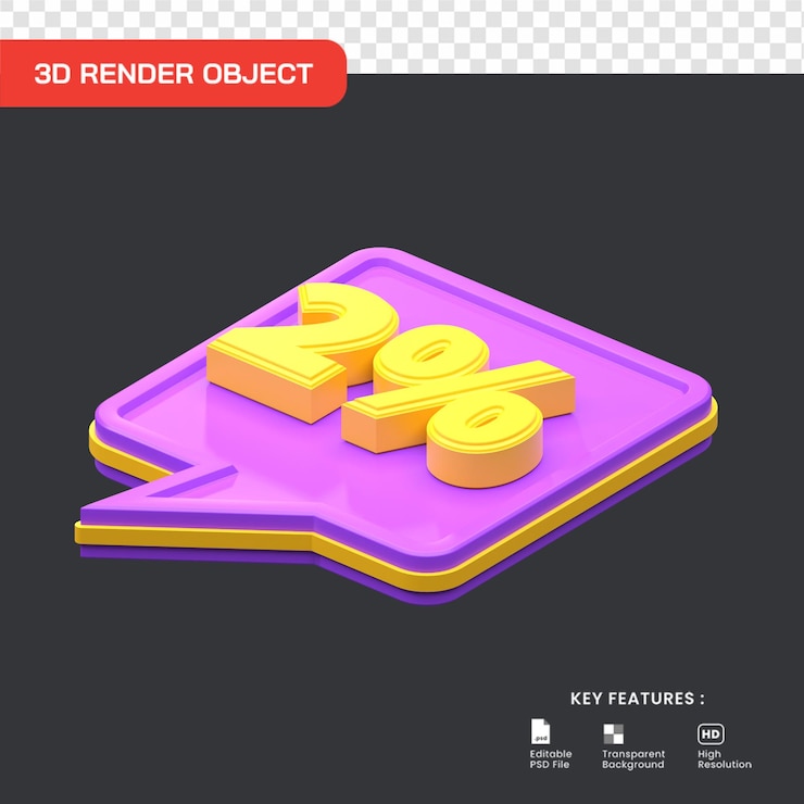 PSD render 3d 2 por ciento de descuento de promoción de venta. útil para el comercio electrónico y la ilustración de compras en línea.