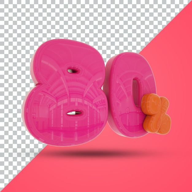 Render 3D del 80 por ciento con fondo naranja