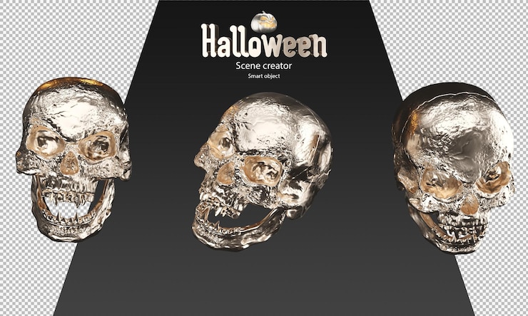 PSD render 3d del accesorio de halloween de calavera dorada