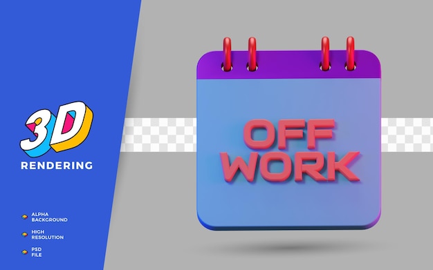 Render 3D aislado calendario de vacaciones fuera del trabajo
