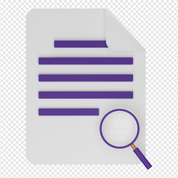 Render 3D aislado del icono de documento de búsqueda psd