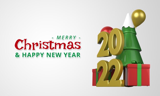 Render 3D Albero di Natale e confezione regalo Capodanno a colori