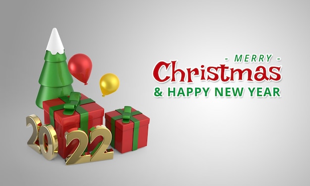 Render 3D Albero di Natale e confezione regalo Capodanno a colori