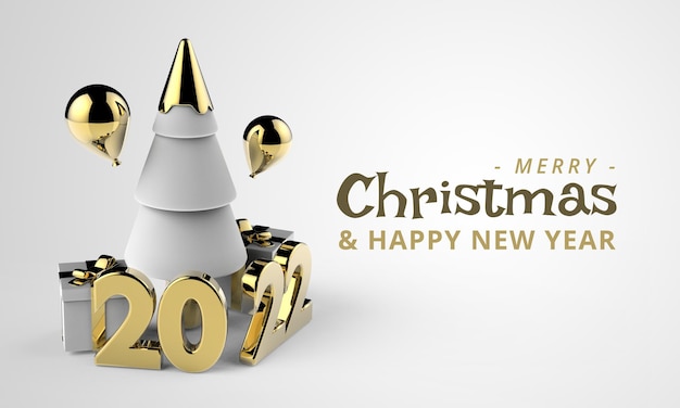 Render 3D Albero di Natale e confezione regalo Capodanno