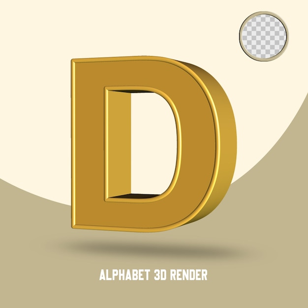 Render 3D Alfabeto D estilo dorado