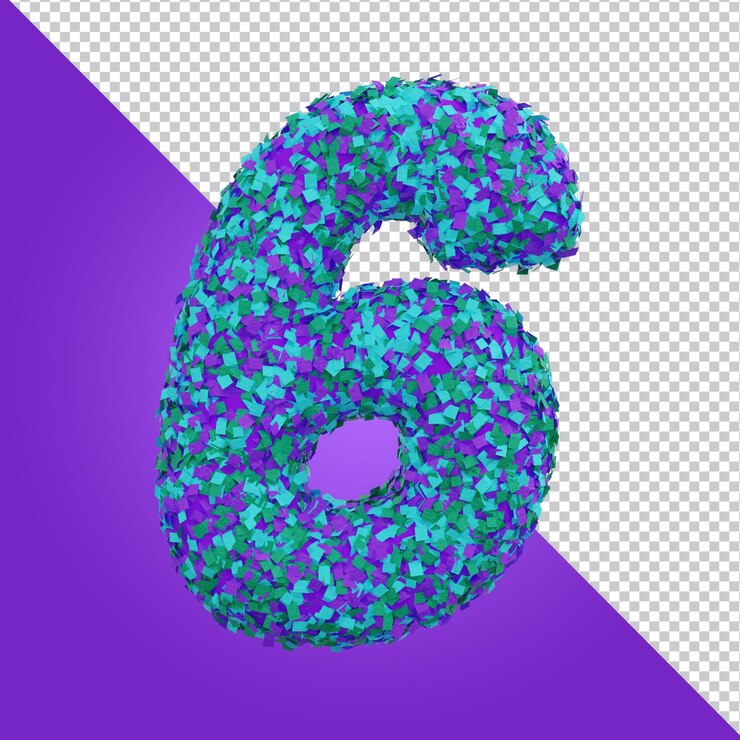 PSD render 3d del alfabeto dorado número 6 estilo globo