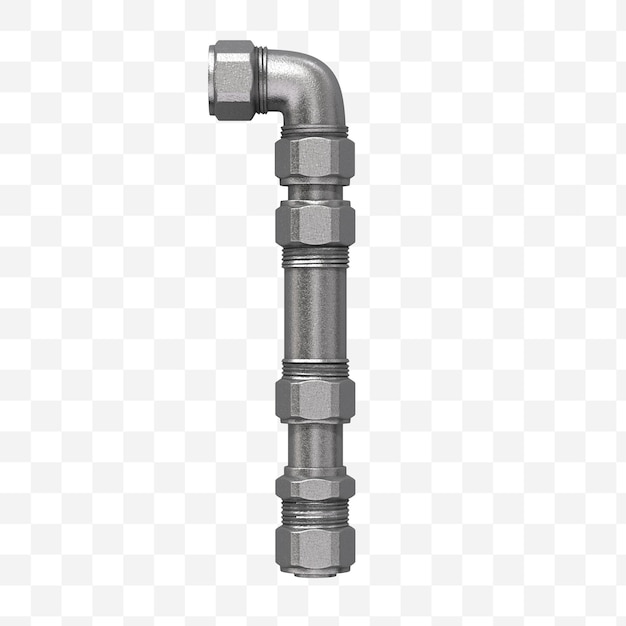 PSD render 3d del alfabeto industrial número 1 de tubería de agua de hierro aislado